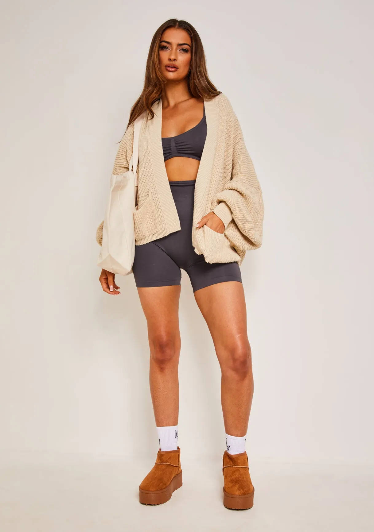 Devyn Beige Balloon Sleeve Cardigan