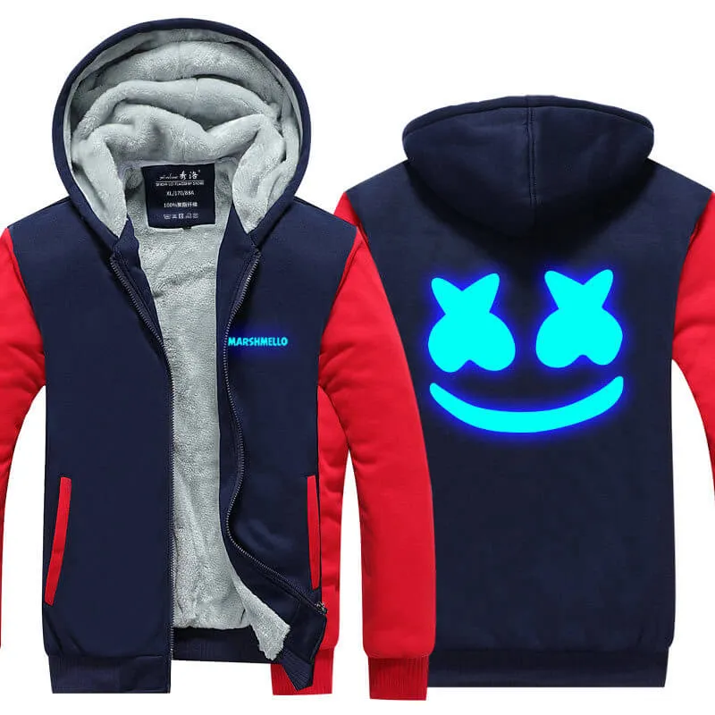 DJ Marsh-mallo Jacket Thick Fleece Coat DJ Rock Smiley Face Zipup Hoodies Winter Clothes