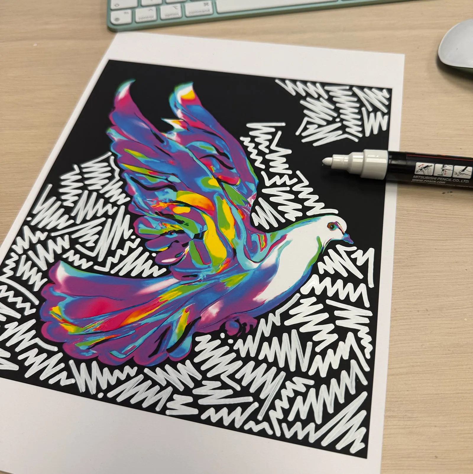 Doodle Dove Back Print - Tshirt - Black