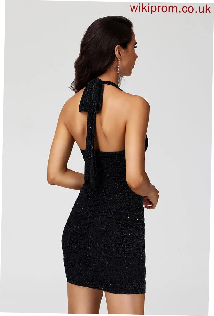 Dress Halter Sequins Club Dresses Bodycon Short/Mini Jersey With Iliana Homecoming Pleated