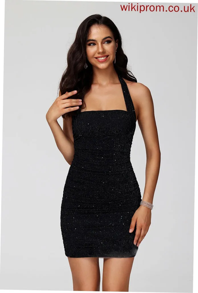 Dress Halter Sequins Club Dresses Bodycon Short/Mini Jersey With Iliana Homecoming Pleated
