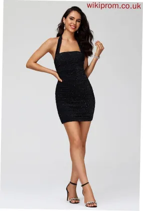 Dress Halter Sequins Club Dresses Bodycon Short/Mini Jersey With Iliana Homecoming Pleated