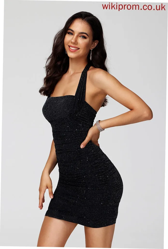 Dress Halter Sequins Club Dresses Bodycon Short/Mini Jersey With Iliana Homecoming Pleated