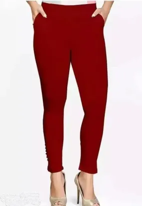 Fabulous Coffee Cotton Solid Leggings For Women
