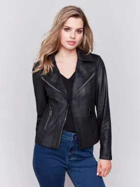 Faux Leather Moto Jacket-Black