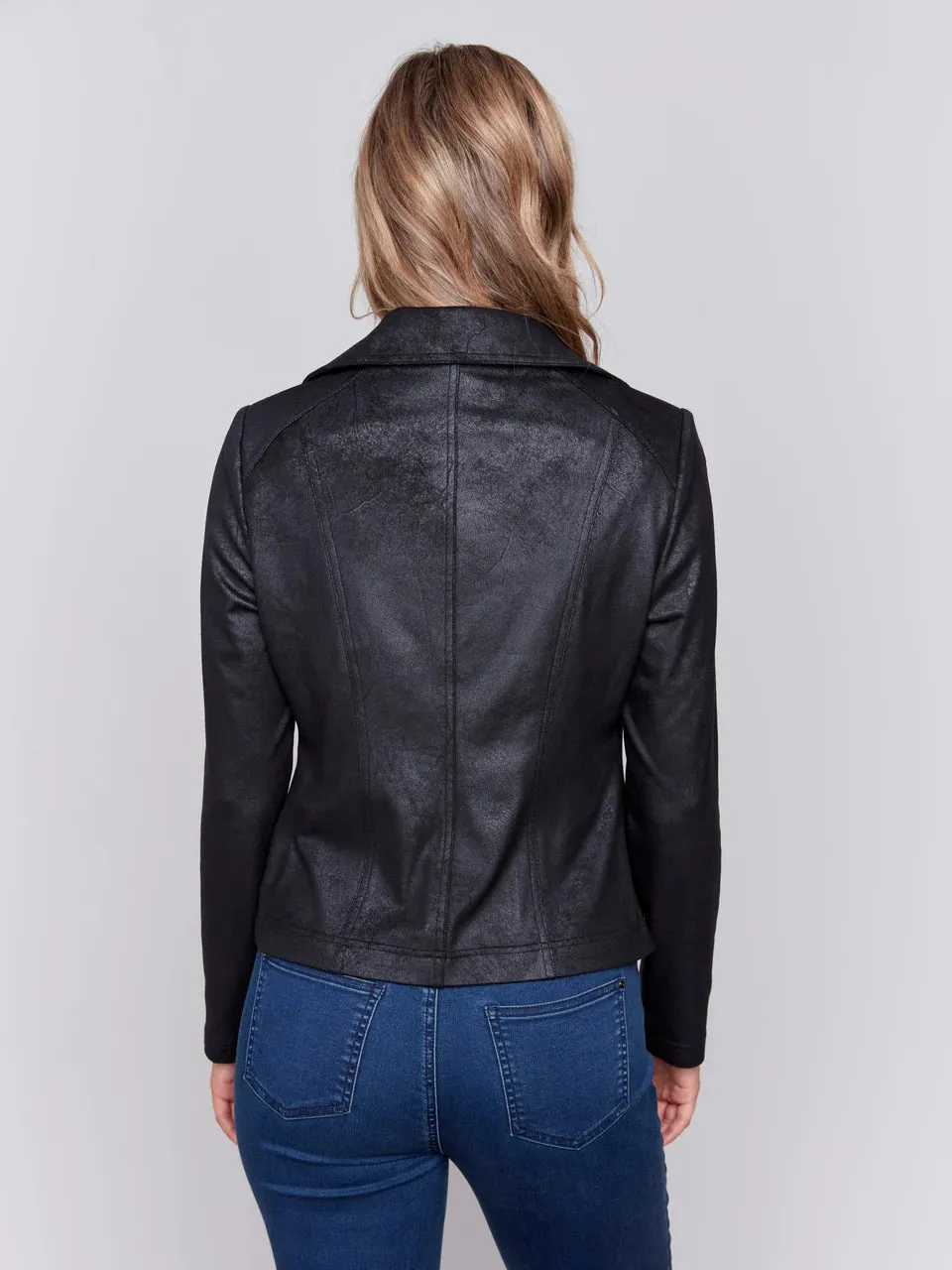 Faux Leather Moto Jacket-Black
