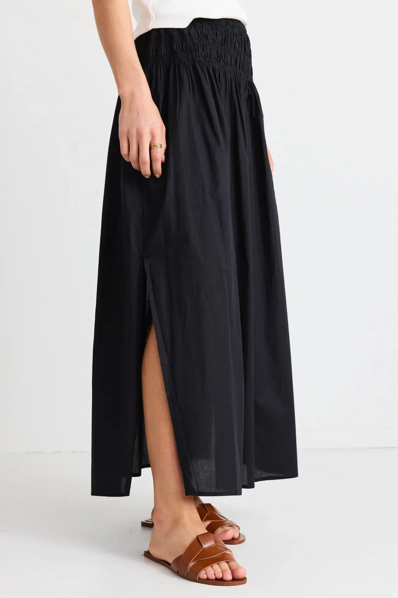 Finch Black Shirred Waist Maxi Skirt