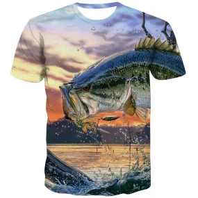 fishing T-shirt Men fish Tshirts Casual Short Sleeve Full Print Tee Top Male