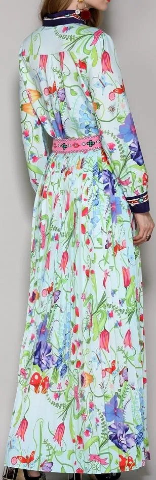 Floral Printed Shirt & Pleated Maxi Skirt Set