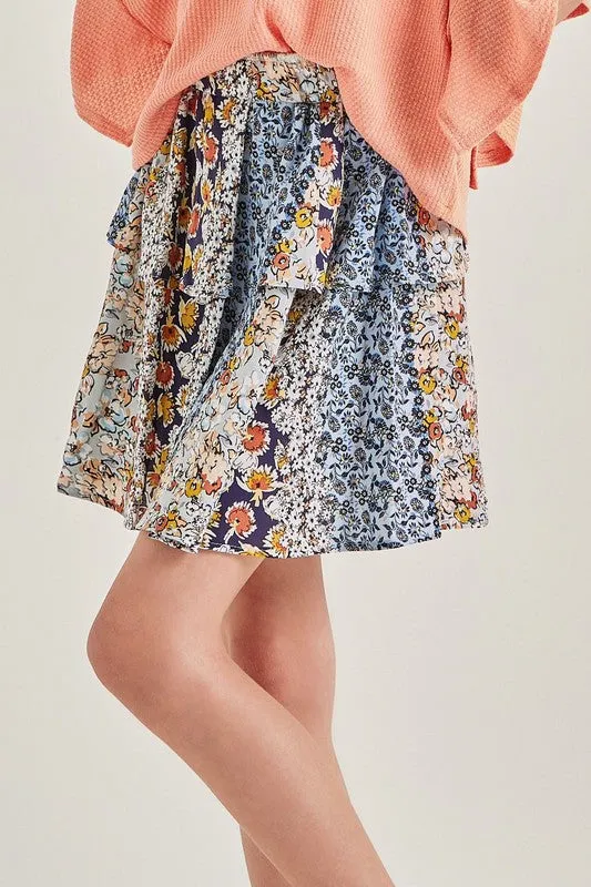 Floral Ruffled Tiered Skirt