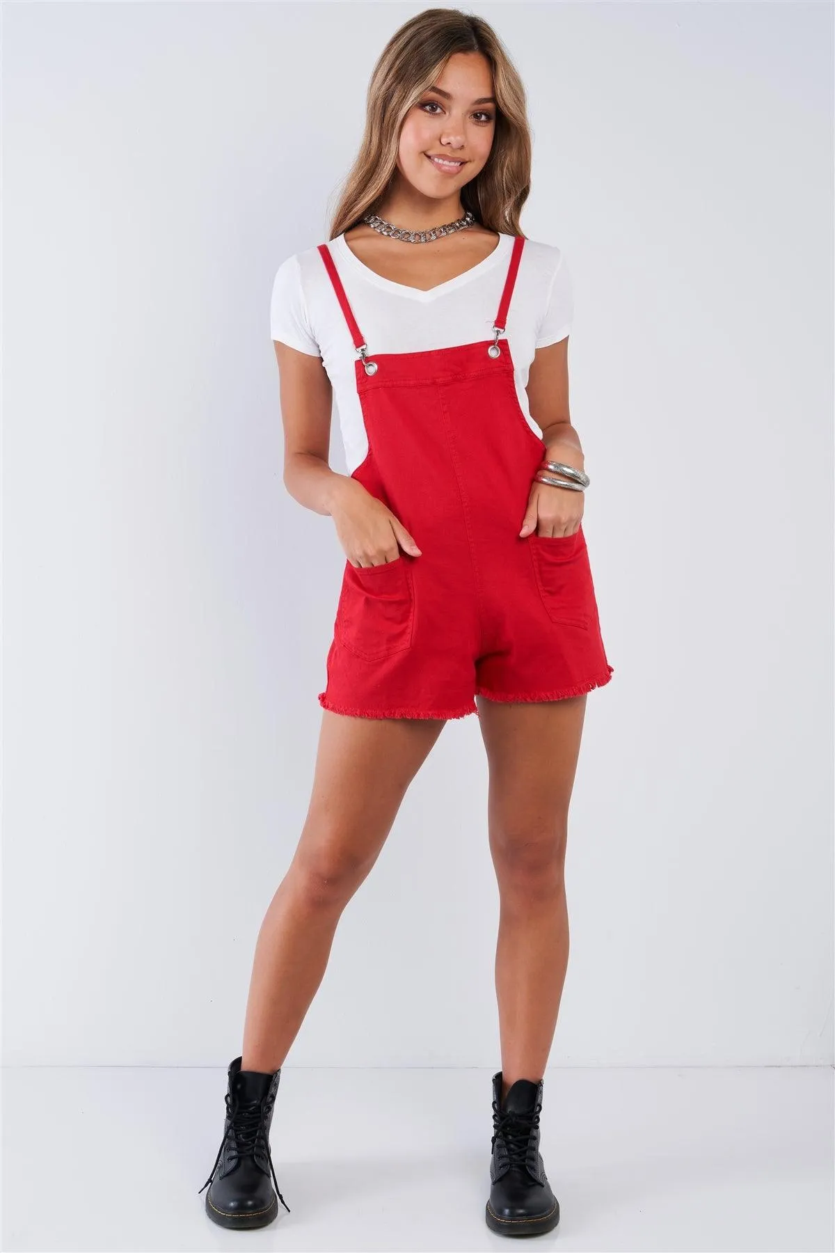 Fringe Hem Short Spring D-ring Sleeveless Romper