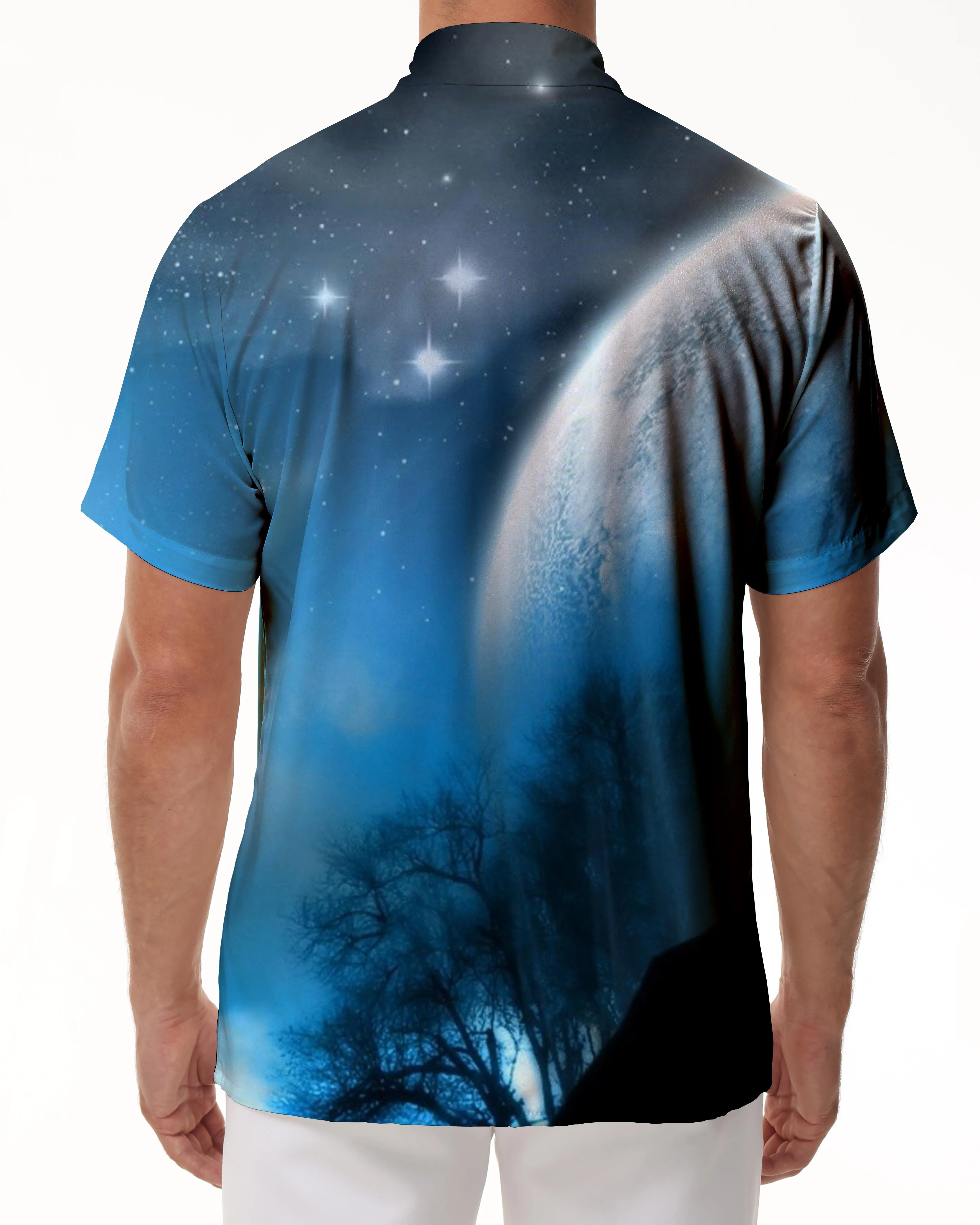 Galaxy Bright Men's Casual Outdoor Hiking Hawaiian Button Print Short Sleeve Shirt Sky Blue