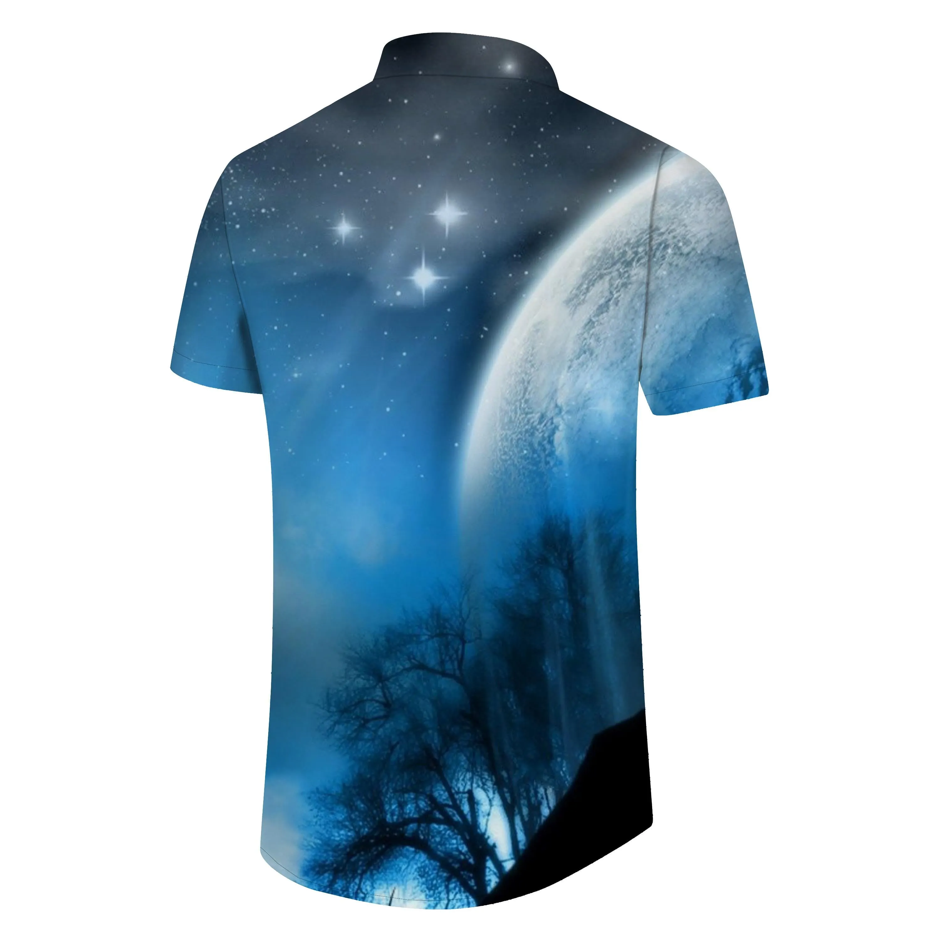 Galaxy Bright Men's Casual Outdoor Hiking Hawaiian Button Print Short Sleeve Shirt Sky Blue