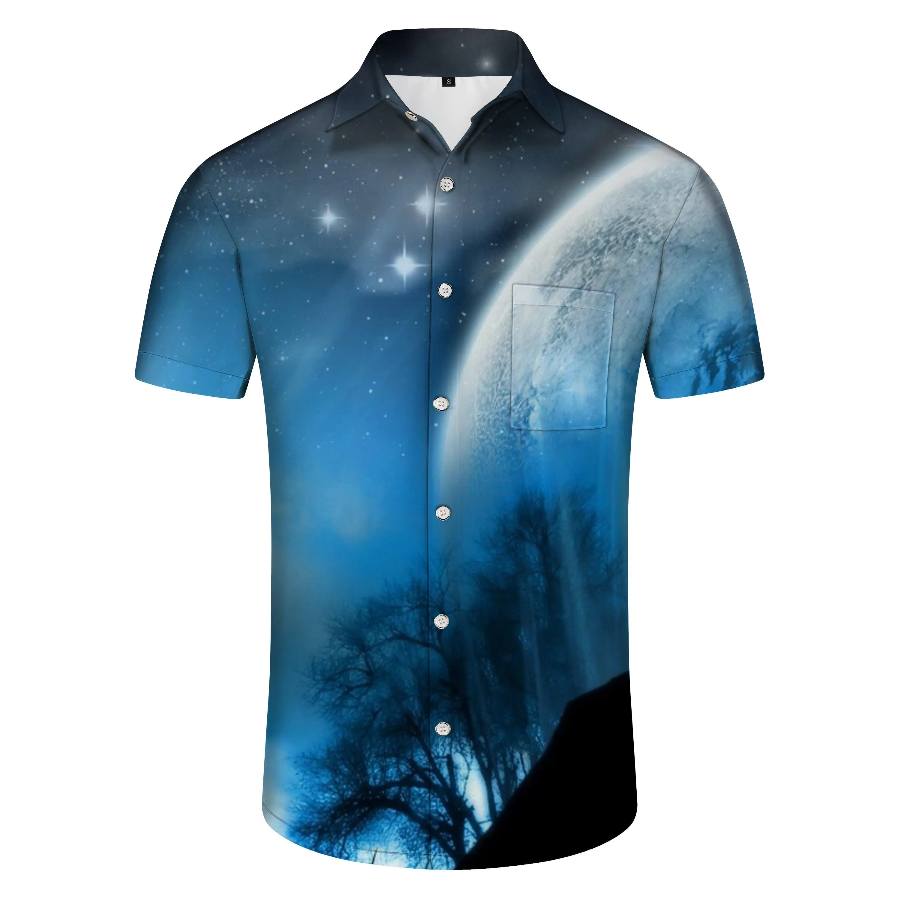 Galaxy Bright Men's Casual Outdoor Hiking Hawaiian Button Print Short Sleeve Shirt Sky Blue
