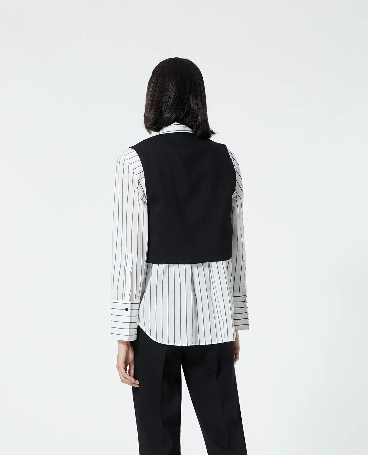 Gilet costume laine noir détail cuir