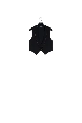 Gilet costume laine noir détail cuir