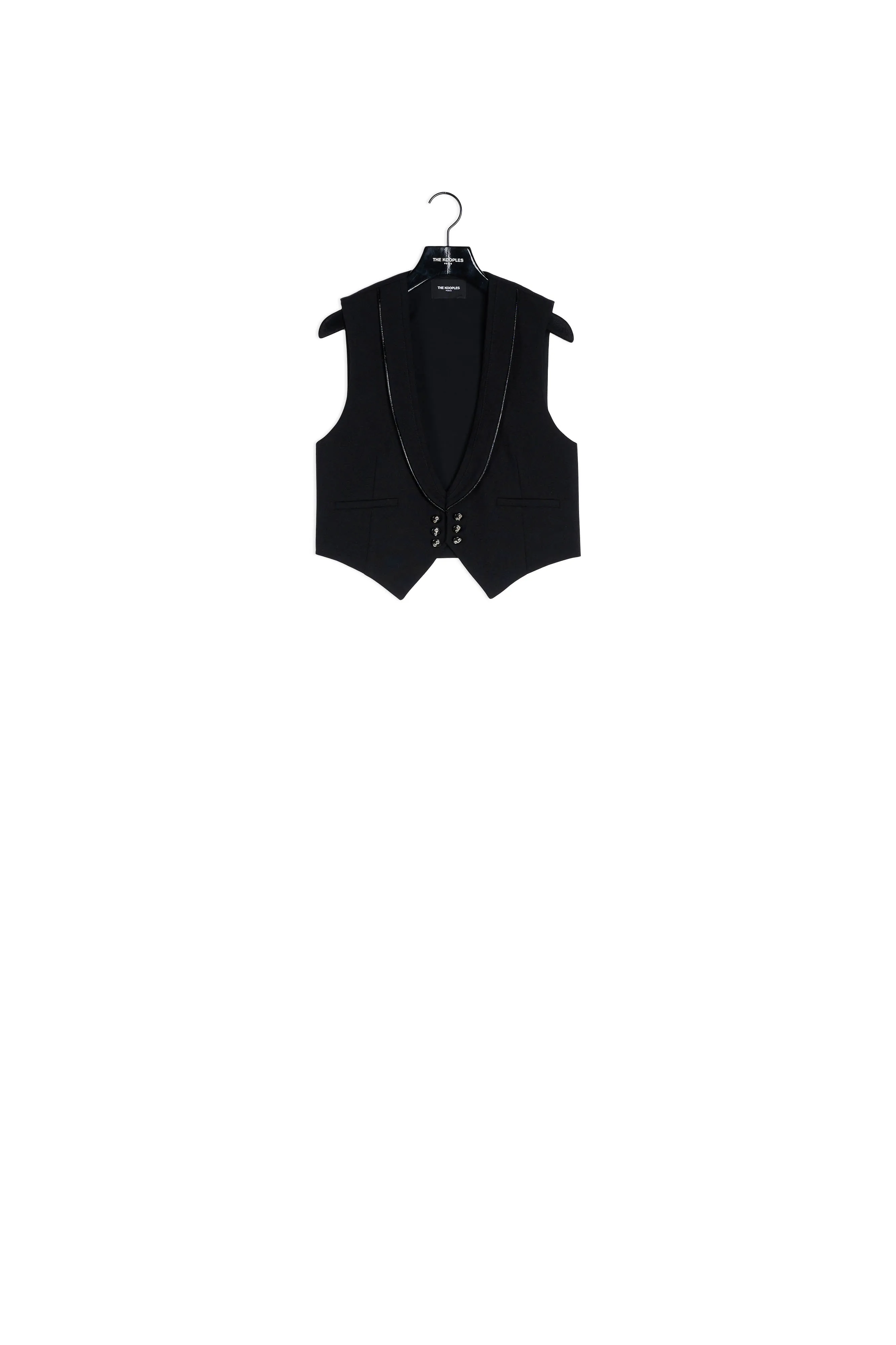 Gilet costume laine noir détail cuir