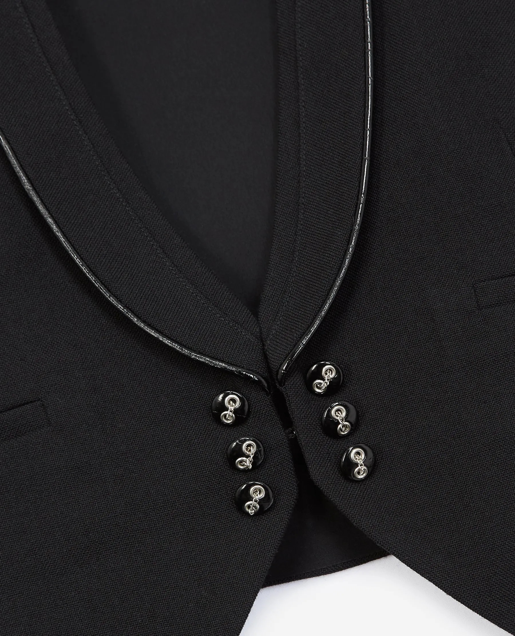 Gilet costume laine noir détail cuir