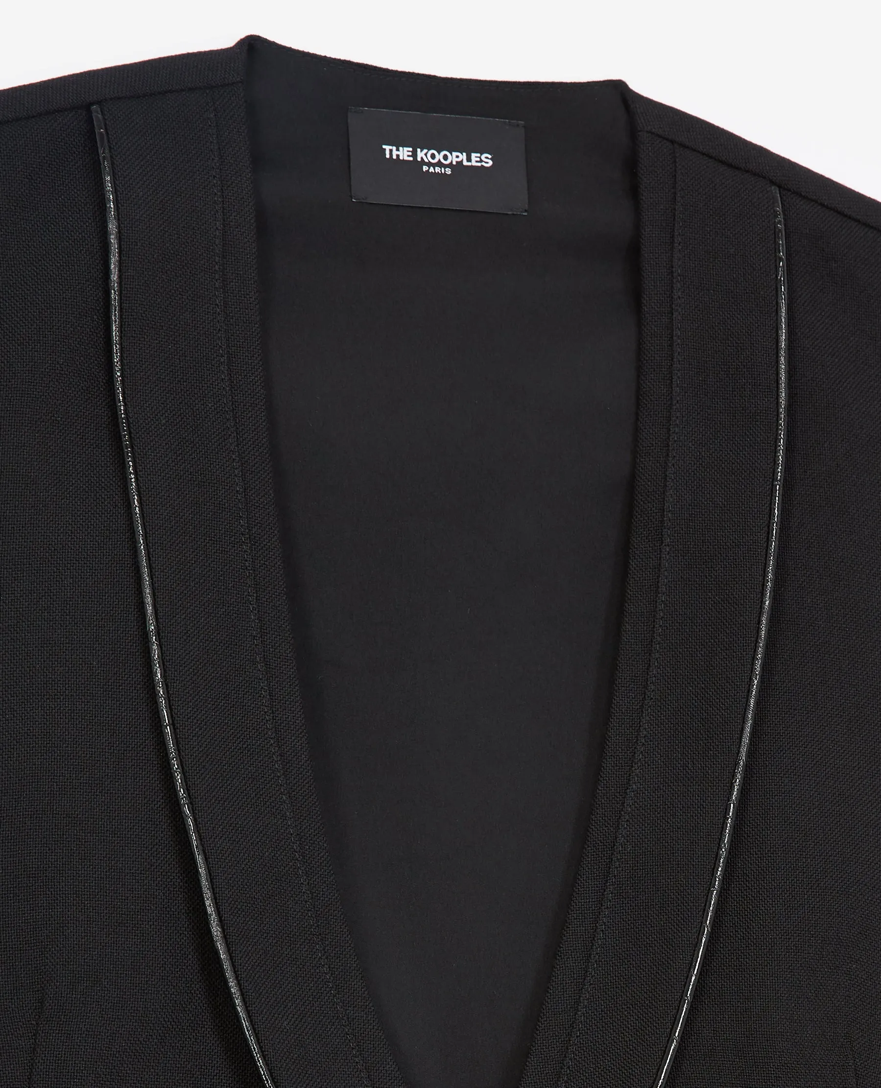 Gilet costume laine noir détail cuir