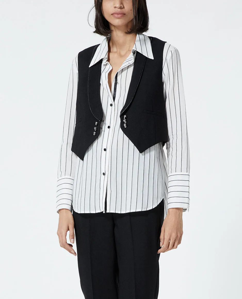 Gilet costume laine noir détail cuir