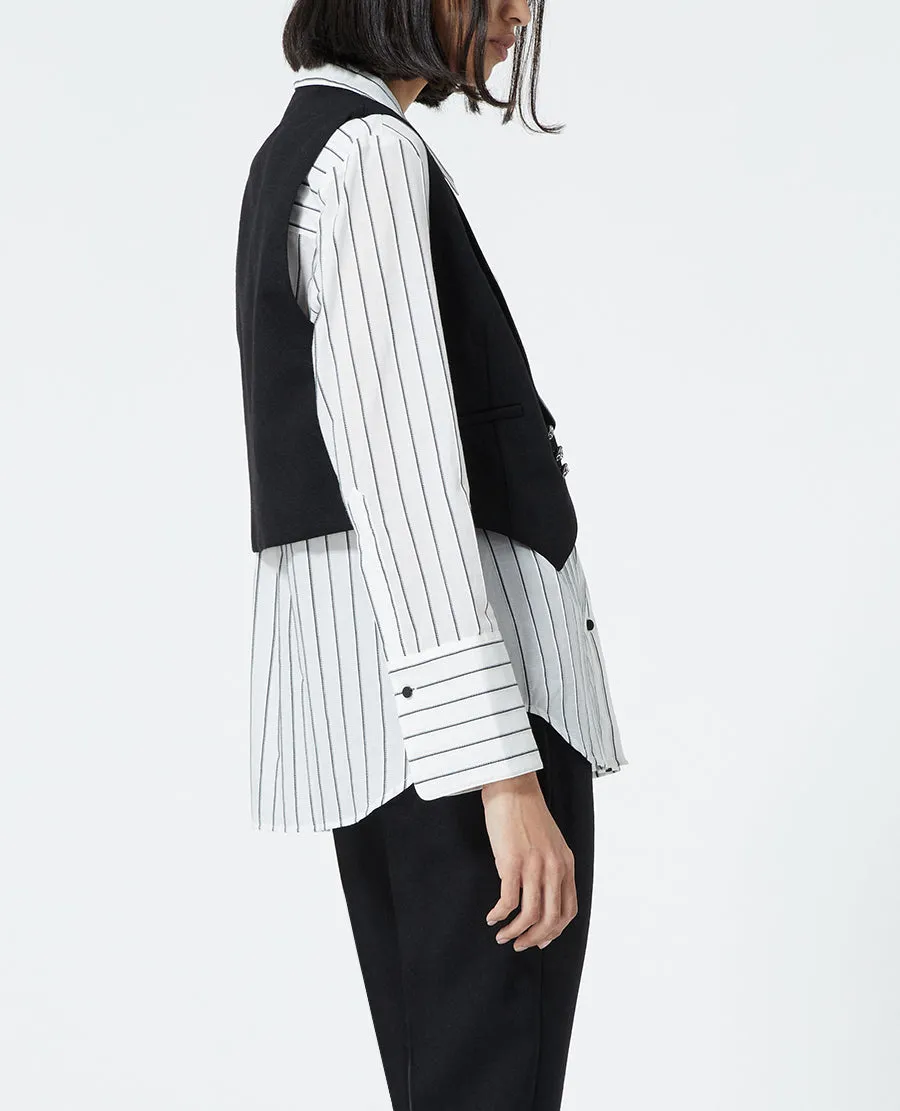 Gilet costume laine noir détail cuir