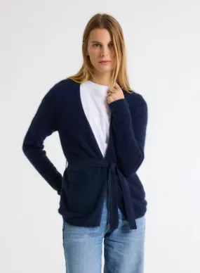 Gilet Marine Col V Manches Longues