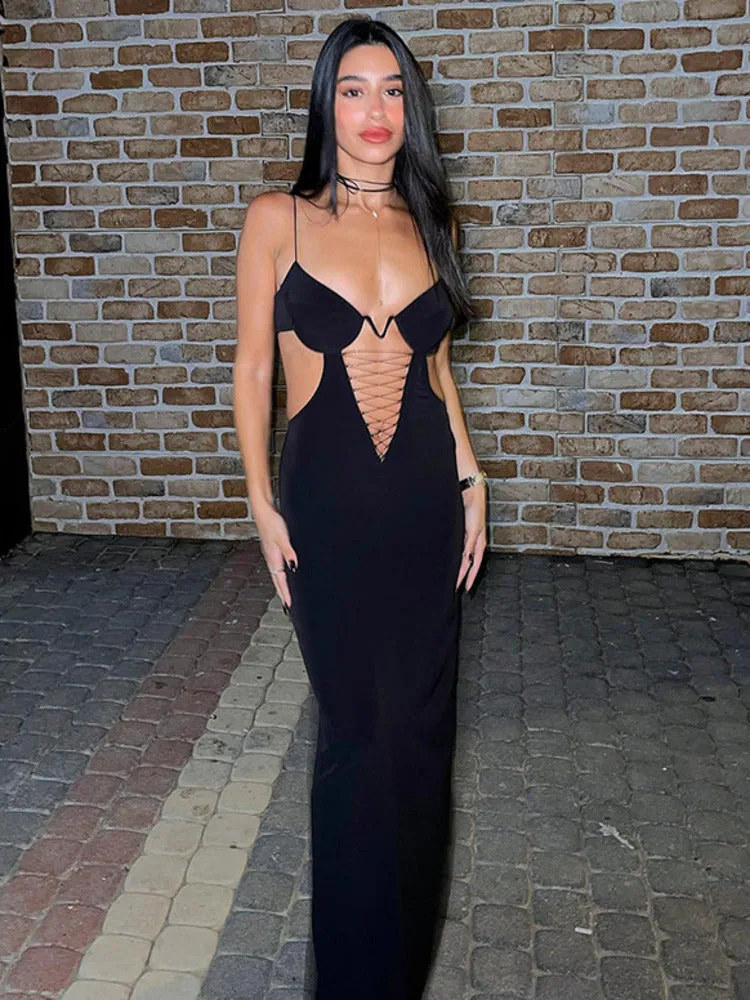 Gloria Hollow Out Backless Sexy Maxi Dress