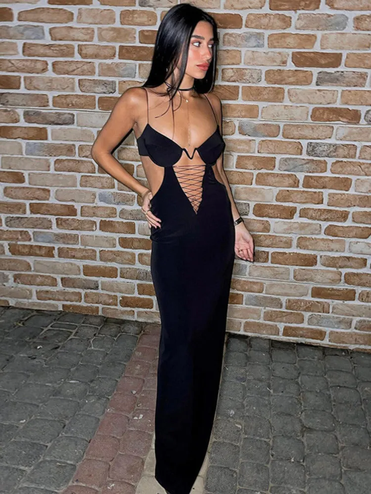 Gloria Hollow Out Backless Sexy Maxi Dress