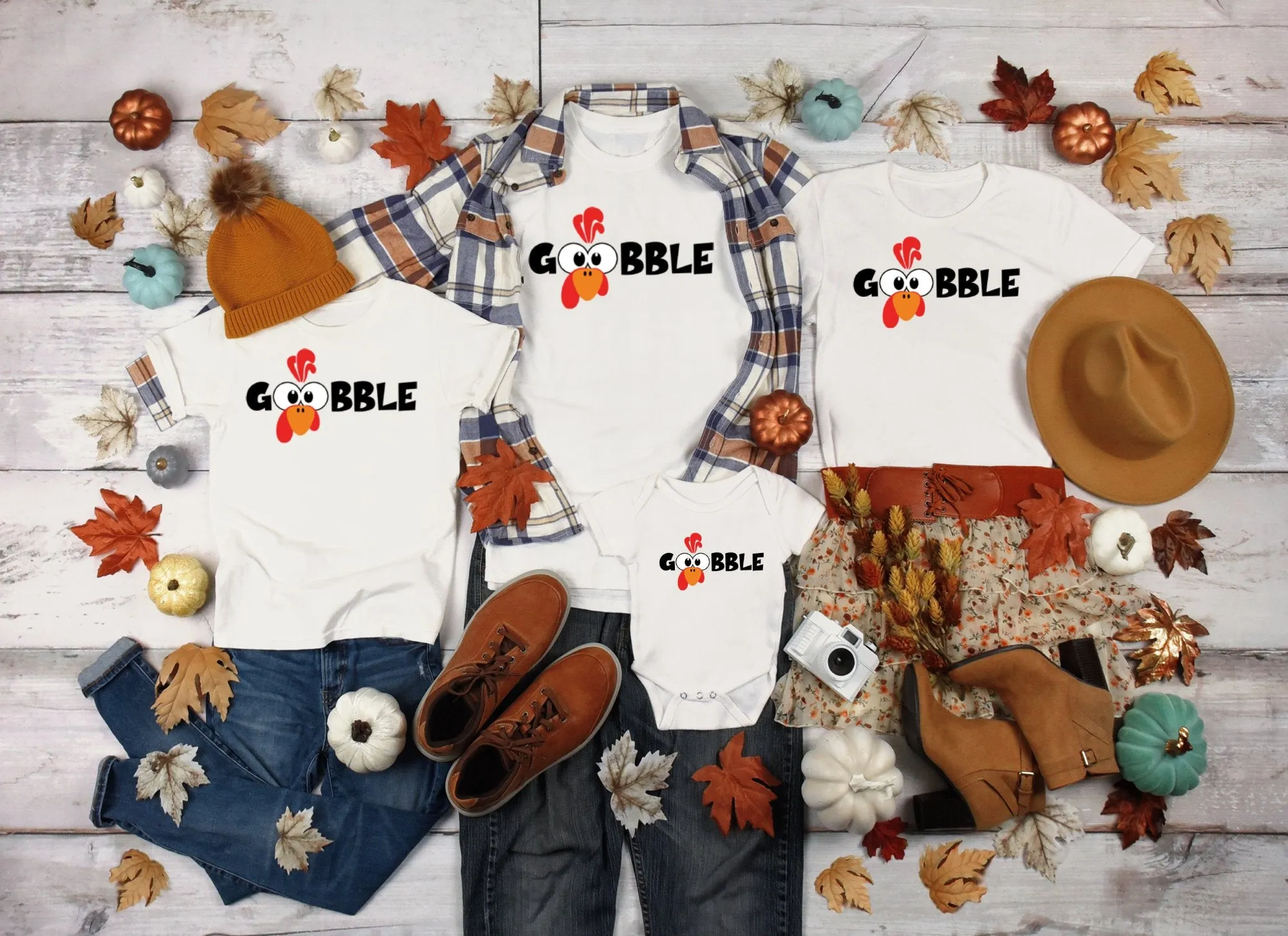 Gobble Turkey Face Shirt,Tank, Sweatshirt and Matching Family Shirts. Perfect for a Fall, Autumn or Thanksgiving Gift