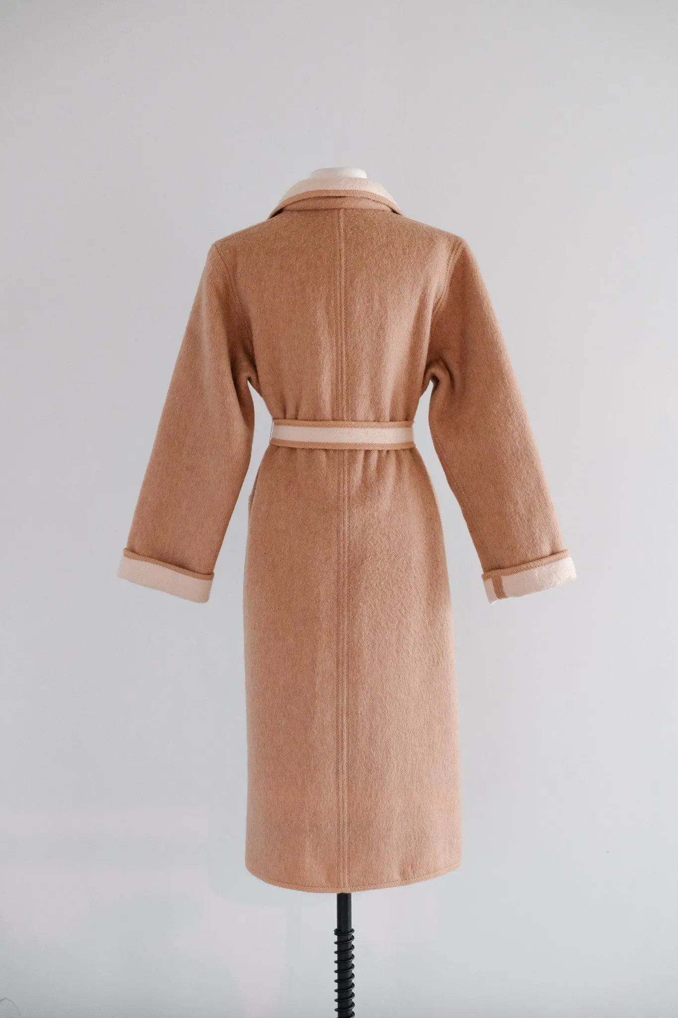 Gorgeous 1970’s Camel & Ivory Reversible Long Line Coat / Sz M