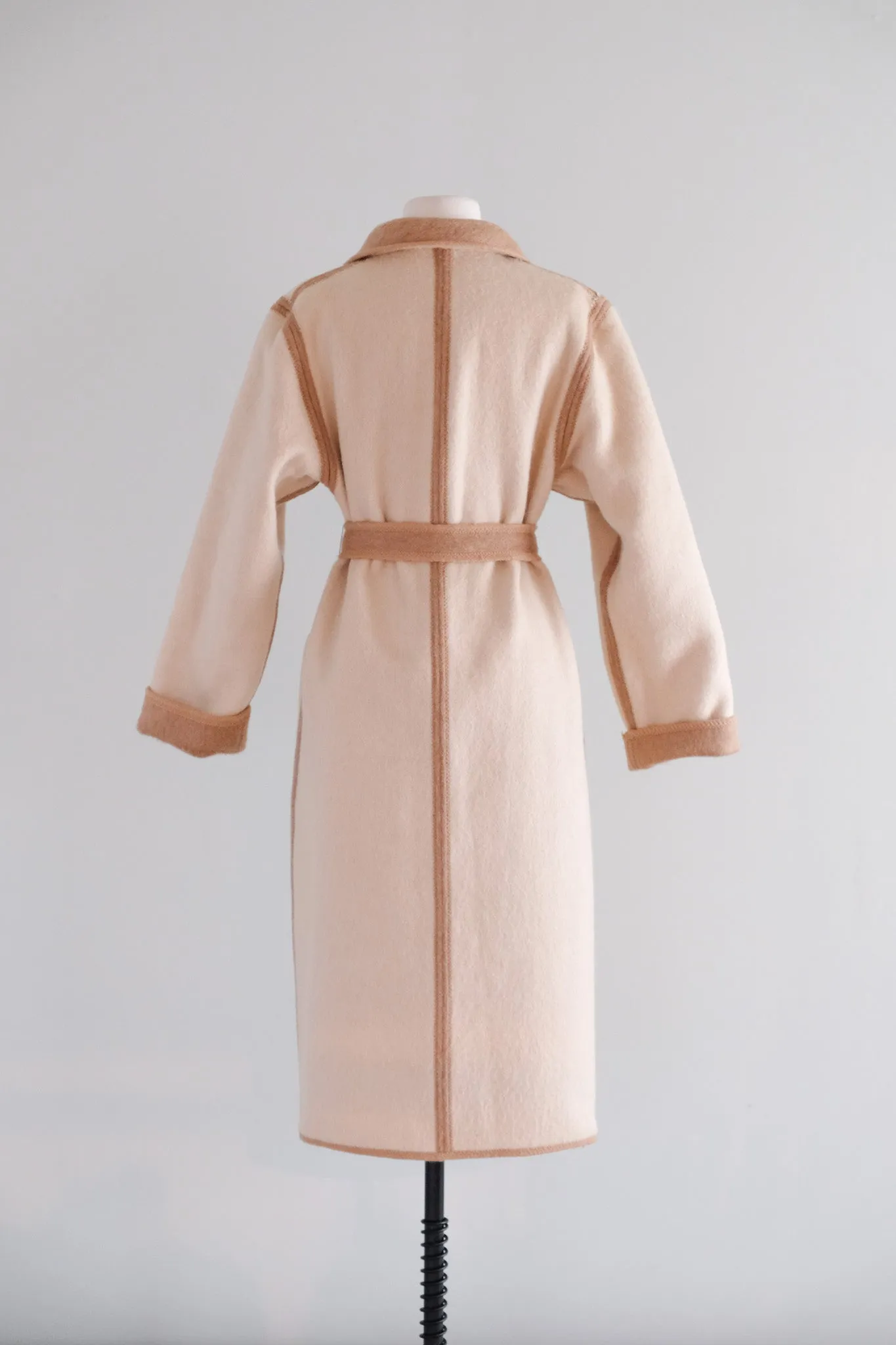 Gorgeous 1970’s Camel & Ivory Reversible Long Line Coat / Sz M