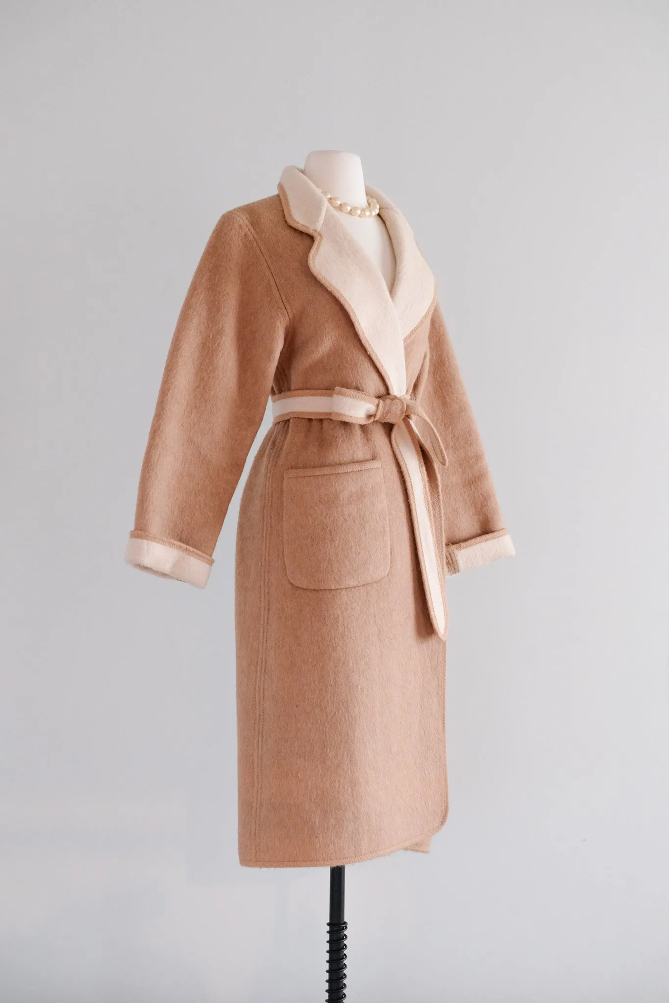 Gorgeous 1970’s Camel & Ivory Reversible Long Line Coat / Sz M