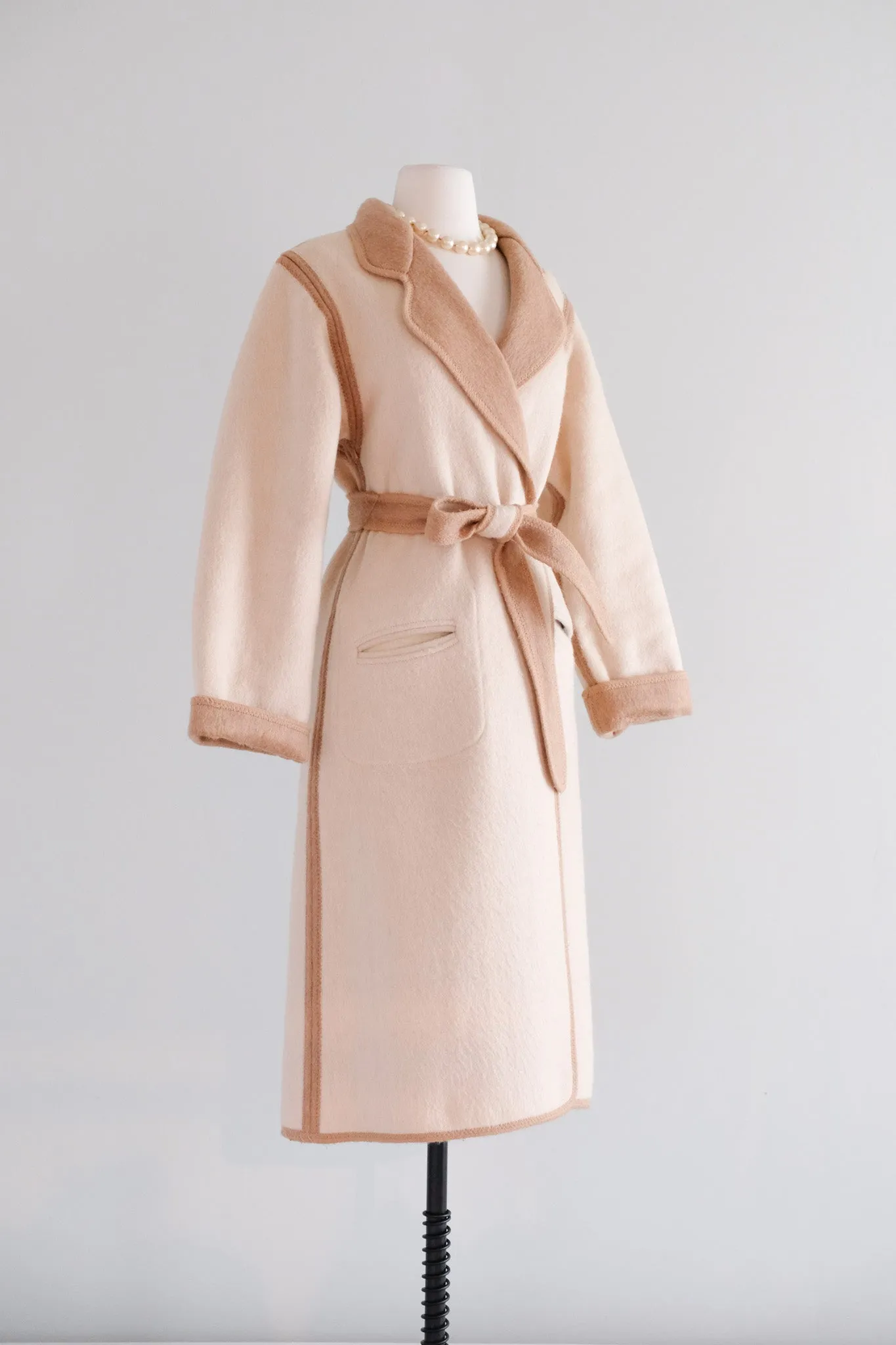 Gorgeous 1970’s Camel & Ivory Reversible Long Line Coat / Sz M
