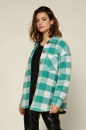 Green Plaid Button Down Shacket