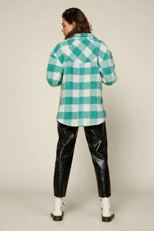 Green Plaid Button Down Shacket