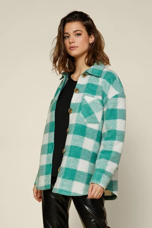 Green Plaid Button Down Shacket