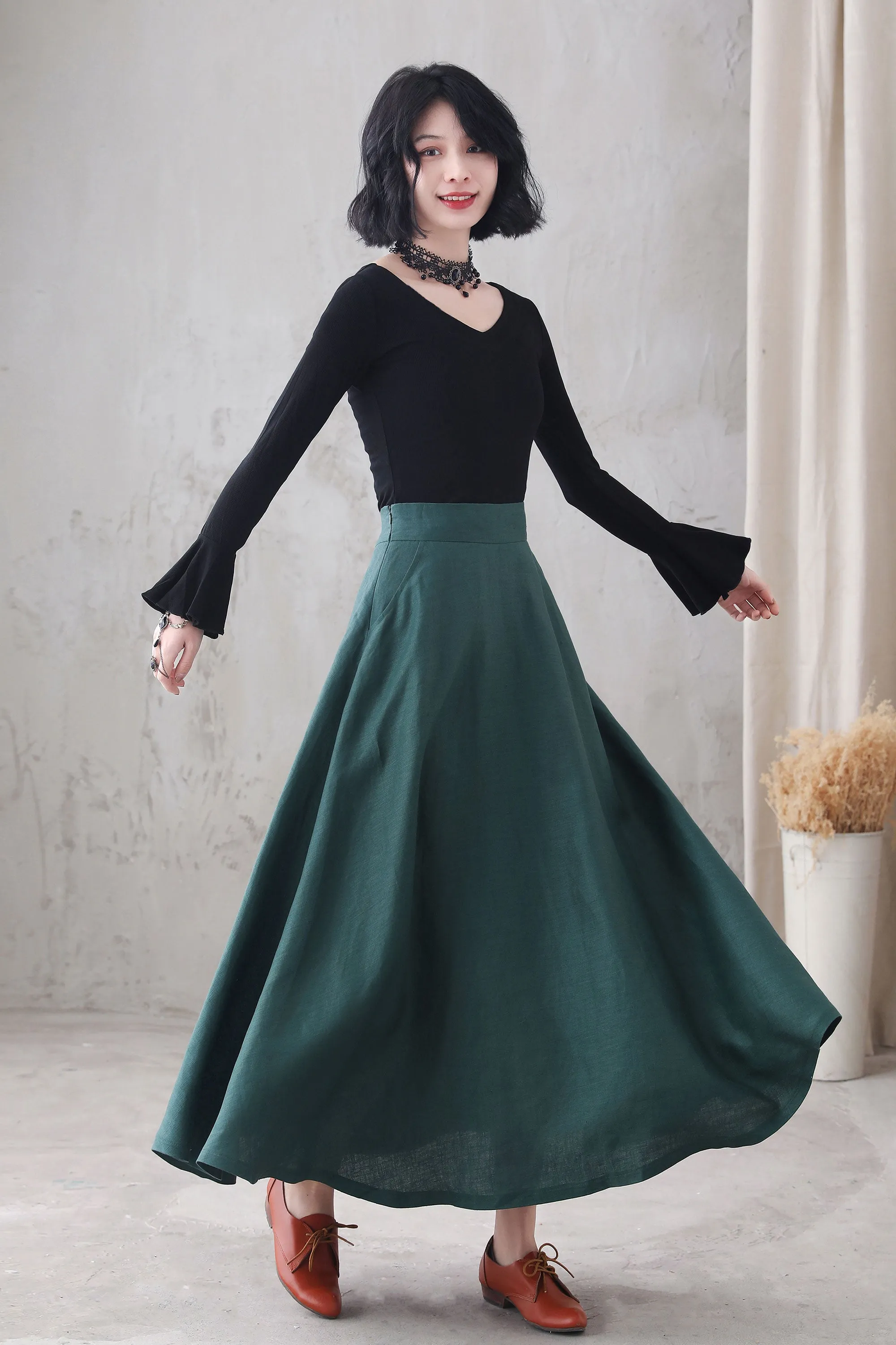 Green Swing Maxi Skirt for Women 3287