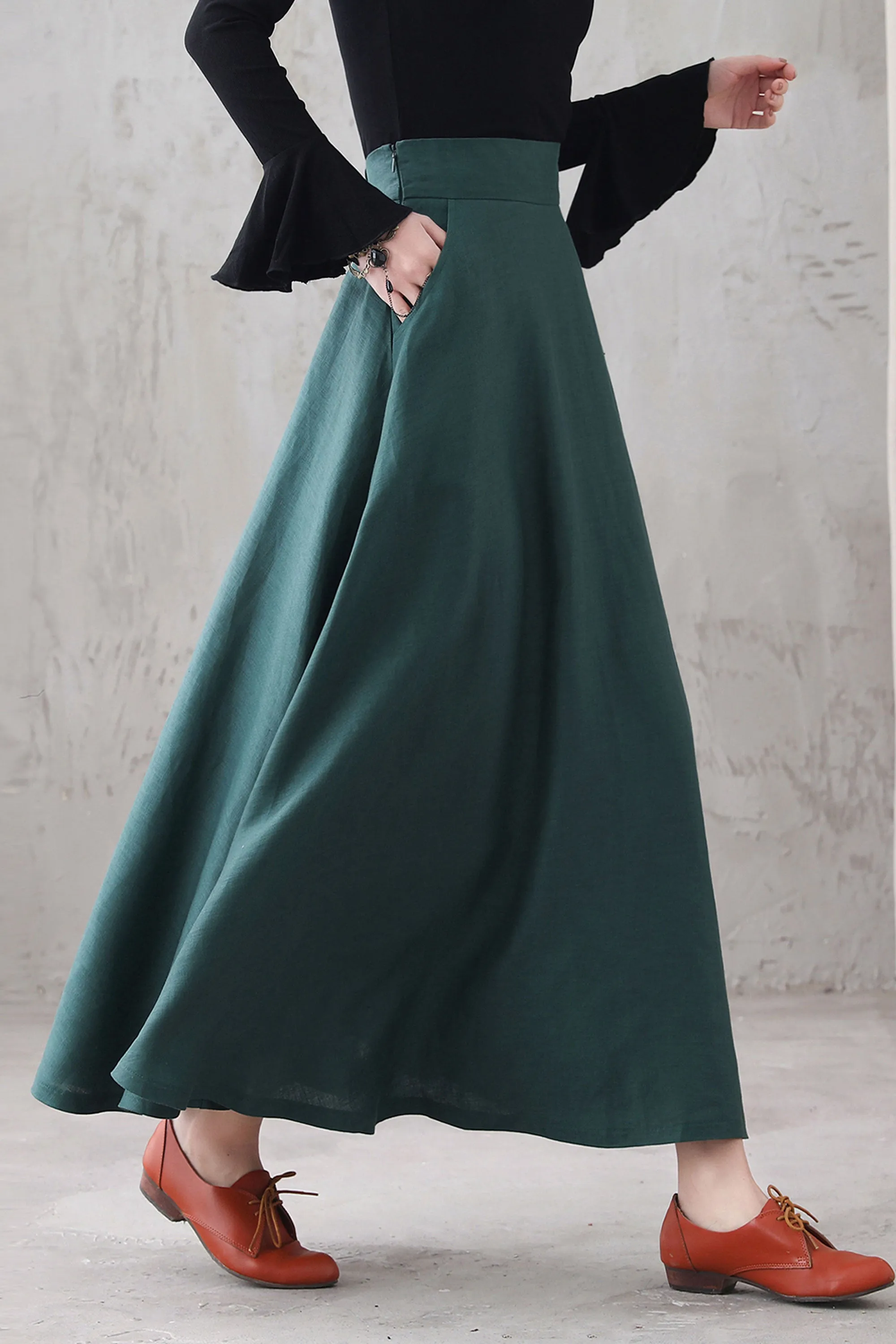 Green Swing Maxi Skirt for Women 3287