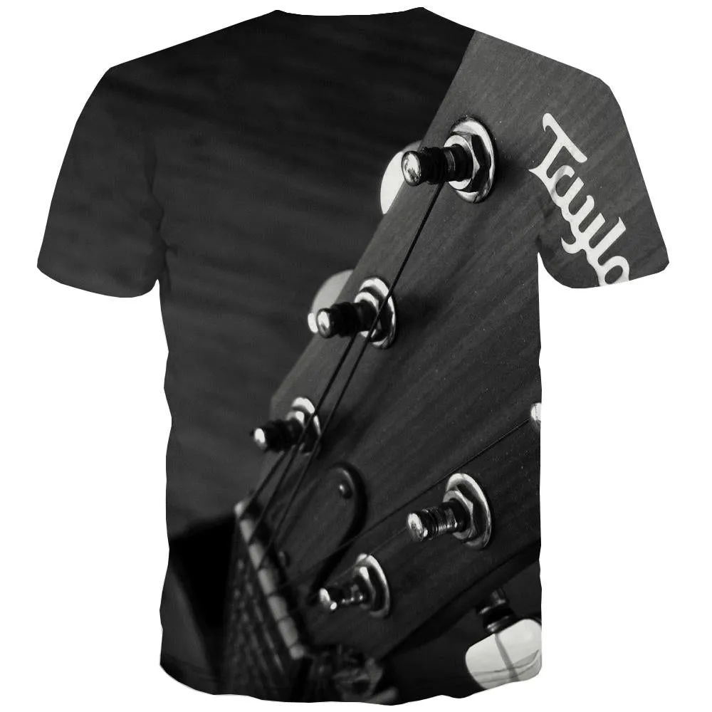 Guitar T-shirt Men Music T-shirts Graphic Wooden Tshirts Casual Metal Shirt Print