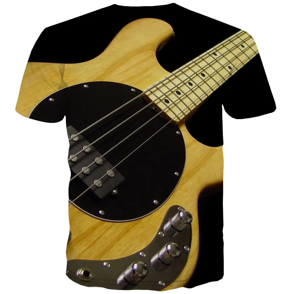 Guitar T shirts Men Music Tshirts Casual Wooden Shirt Print Metal T-shirts 3d