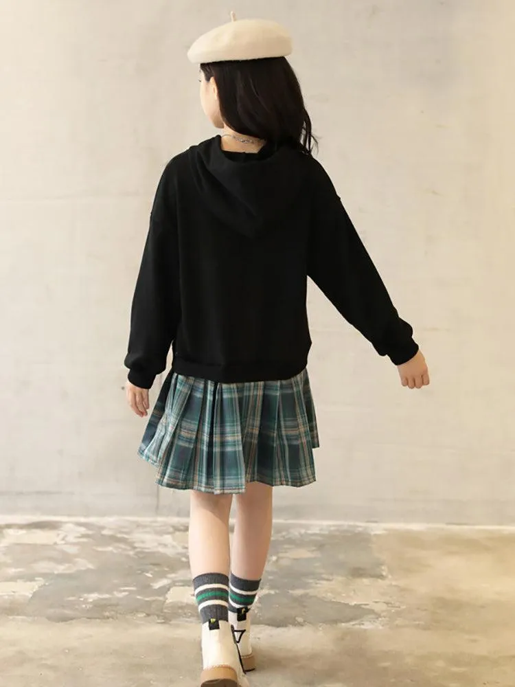 Hooded Sweater Dress Cartoon Print Casual Dress With Pleated
