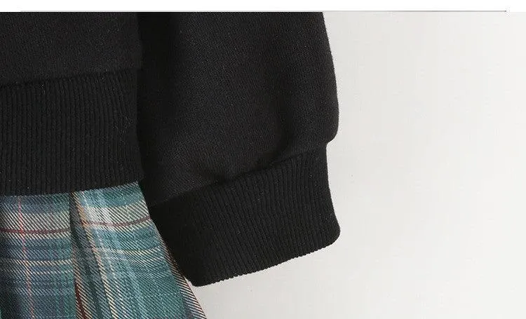 Hooded Sweater Dress Cartoon Print Casual Dress With Pleated