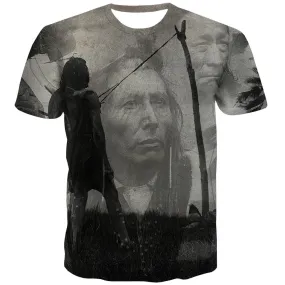 Indians T-shirt Men Grassland Shirt Print Sunset T shirts Funny War Tshirts Cool