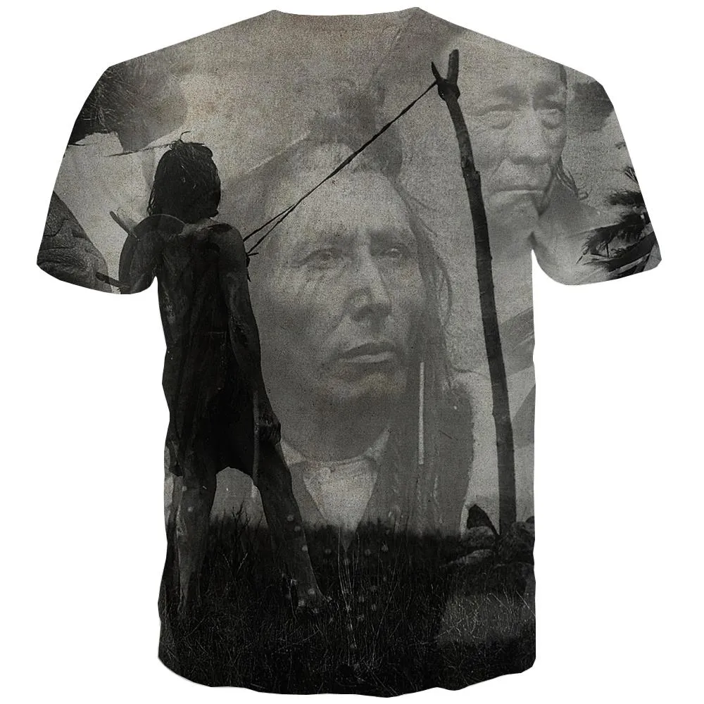 Indians T-shirt Men Grassland Shirt Print Sunset T shirts Funny War Tshirts Cool