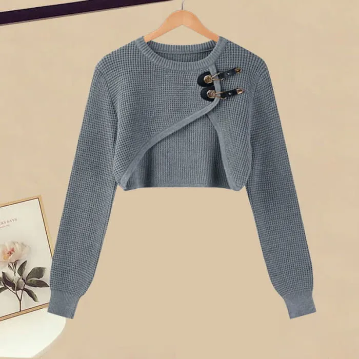 Irregular Buckle Sweater Slip Dress Set