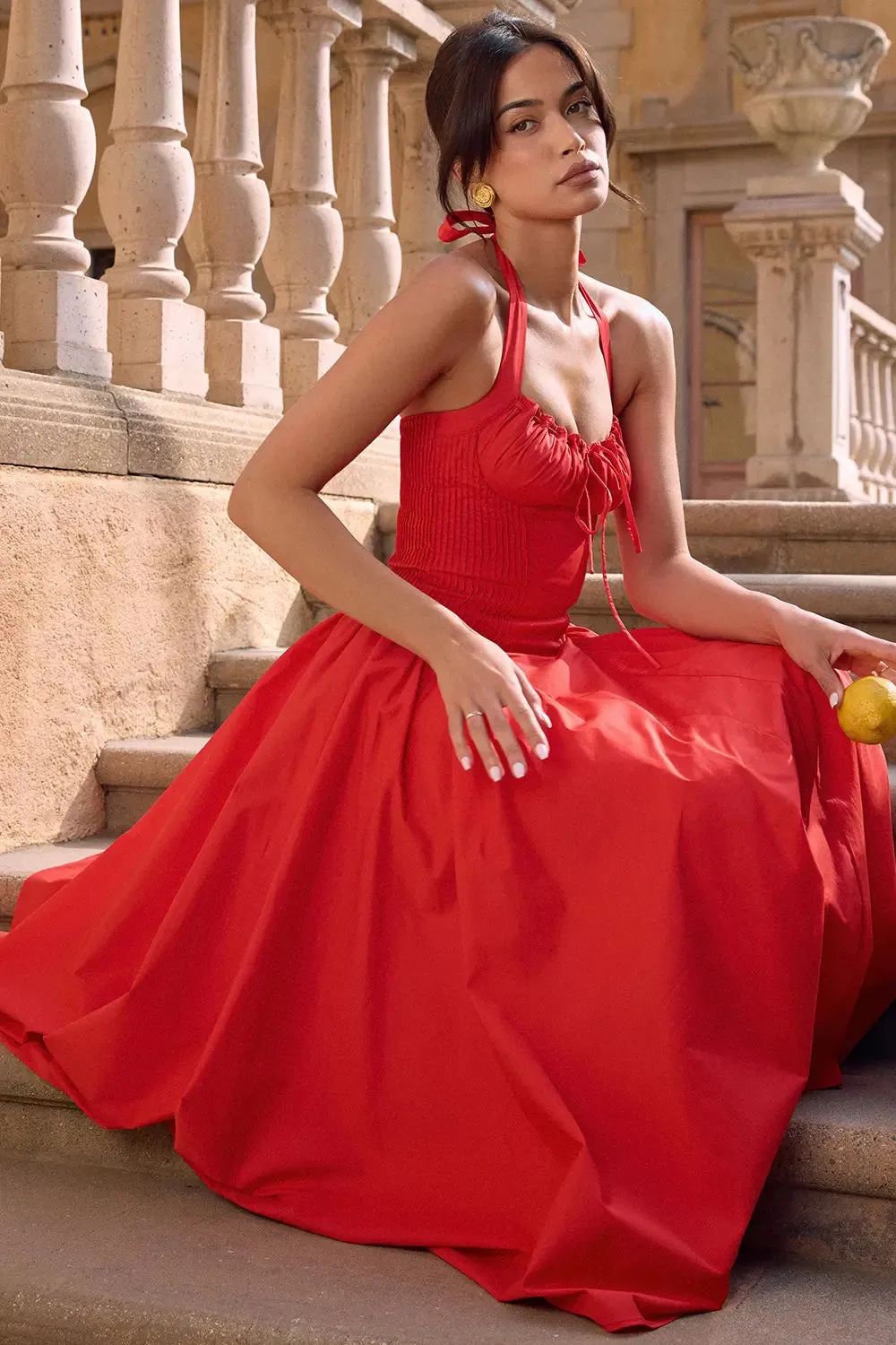Italian Tomato Halter Midi Dress
