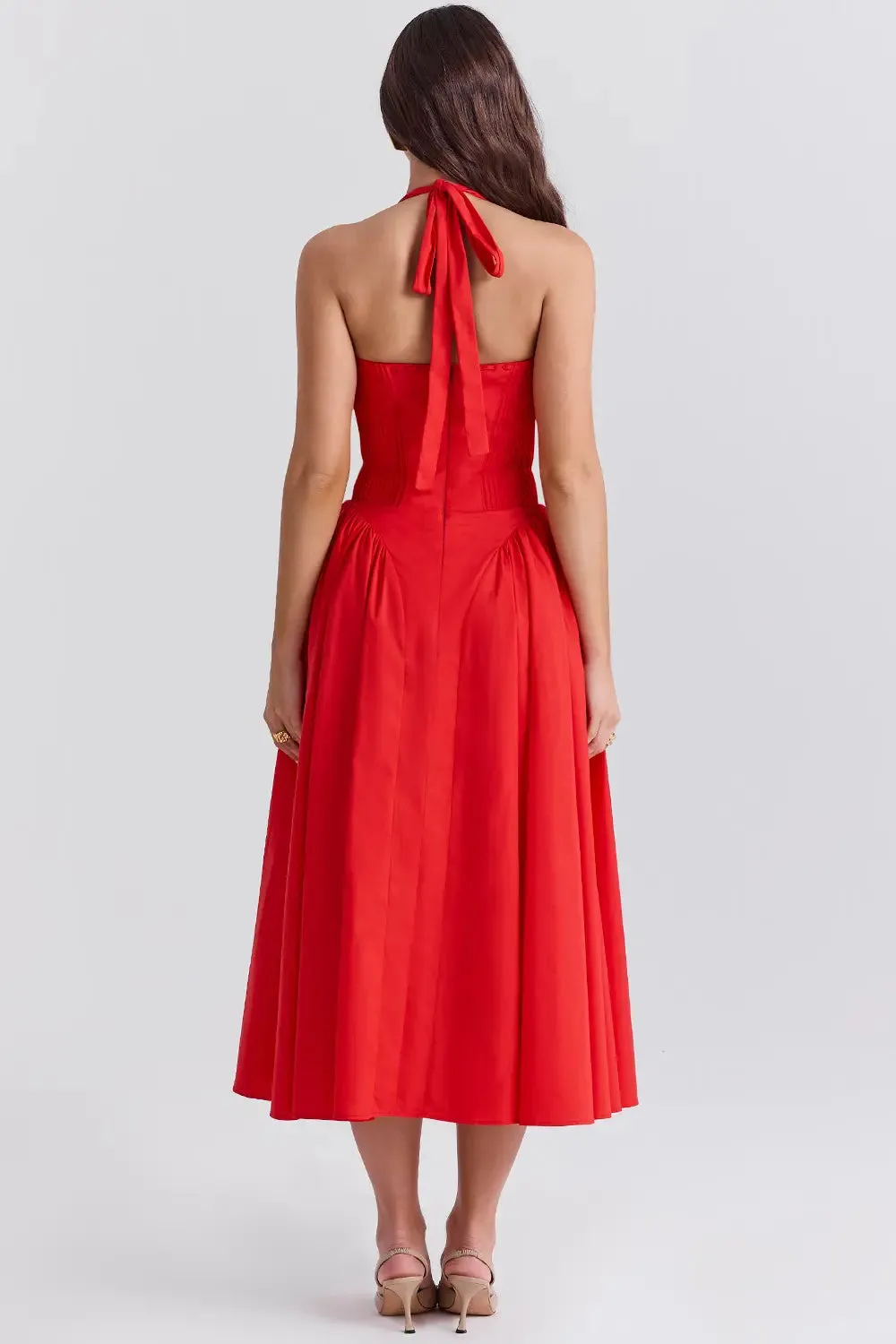 Italian Tomato Halter Midi Dress