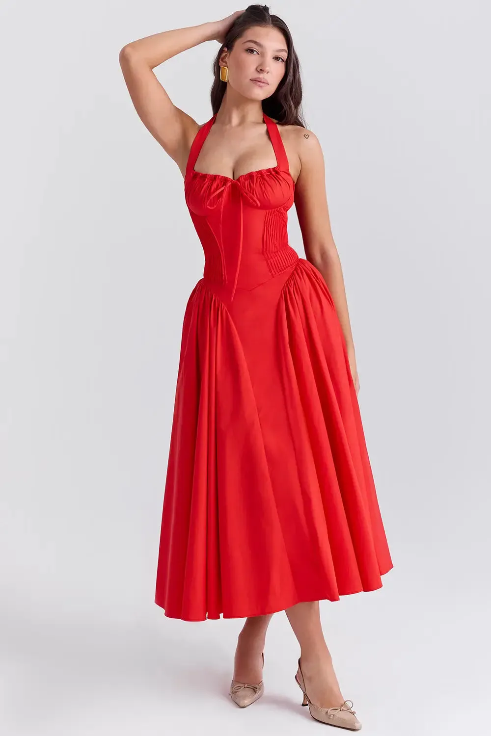 Italian Tomato Halter Midi Dress