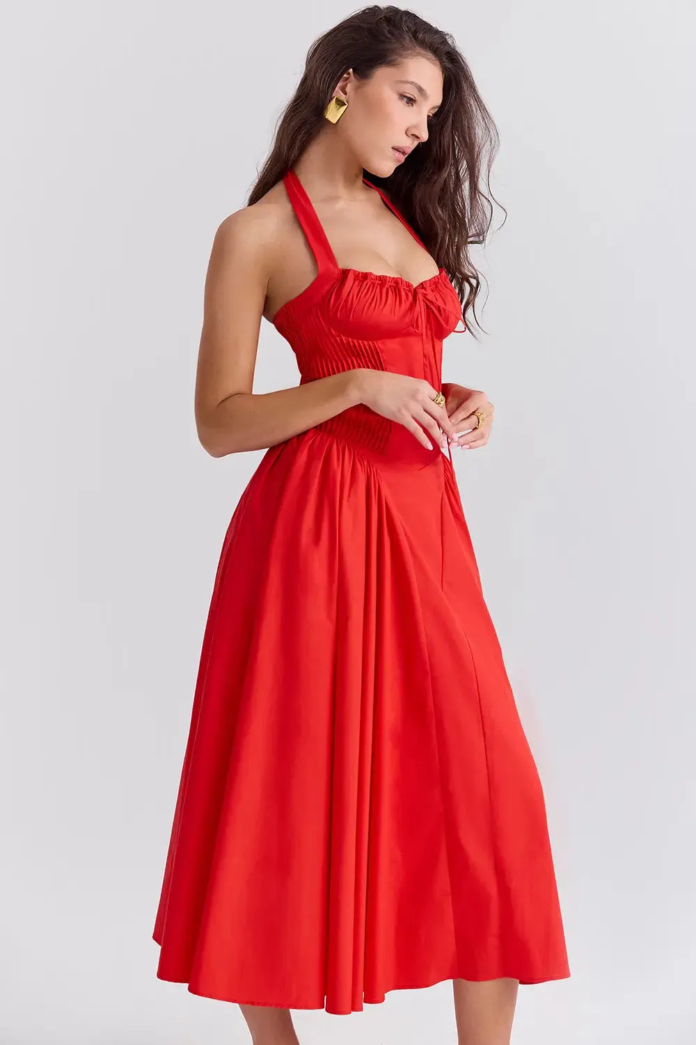 Italian Tomato Halter Midi Dress