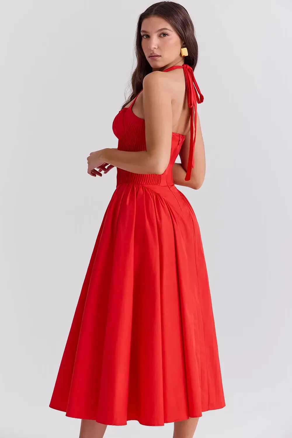 Italian Tomato Halter Midi Dress